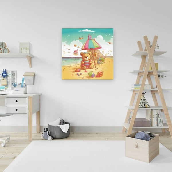 Warren Reed Lucky Teddy Bear On A Beach Holiday Canvas