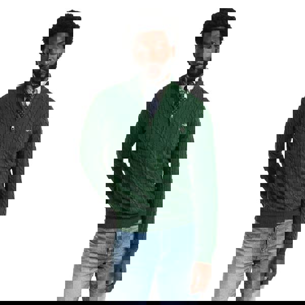 Gant Mens Cable Cotton Half Zip Fleece - Green - 