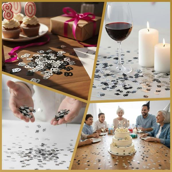 80th Birthday Black & Silver Metallic Confetti Range, Foil Table Decoration Set image 4