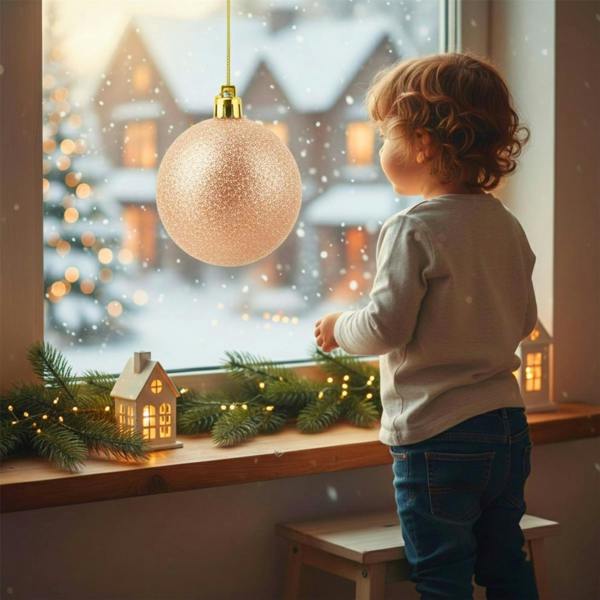 25cm Cream Glitter Christmas Bauble for Tree and Home Seasonal Decoration image 7