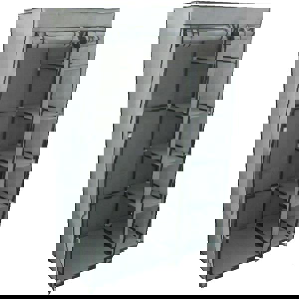 Gr8 Home Single Grey Fabric Canvas Wardrobe With Hanging Rail Shelving Clothes Storage