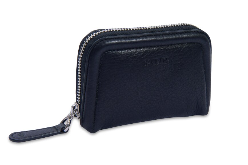 SADDLER "Annabelle" 2 Section RFID Real Leather Zip Top Coin Purse (Gift Boxed) - Black