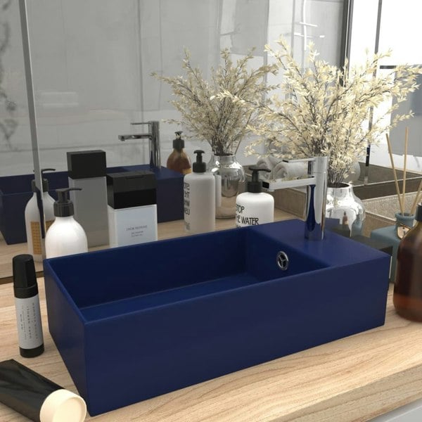 Berkfield Bathroom Sink with Overflow Ceramic Dark Blue