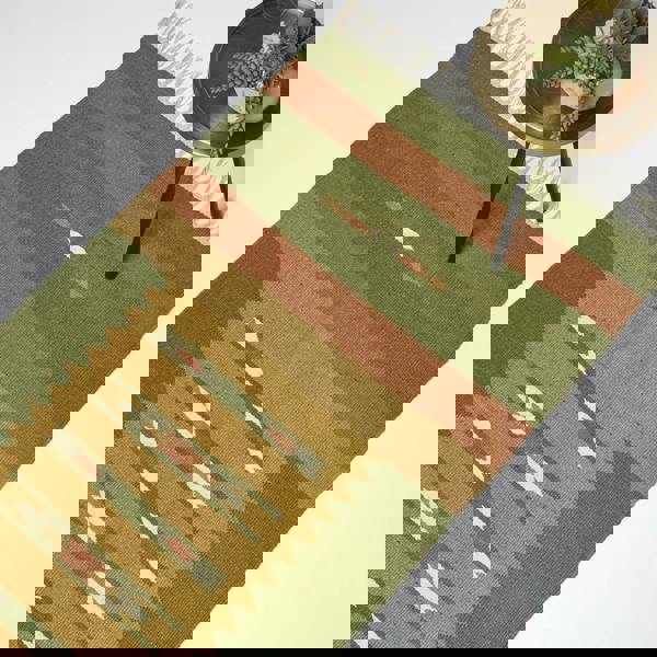 HOMESCAPES Lundi Orange & Green Kilim Cotton & Jute Rug