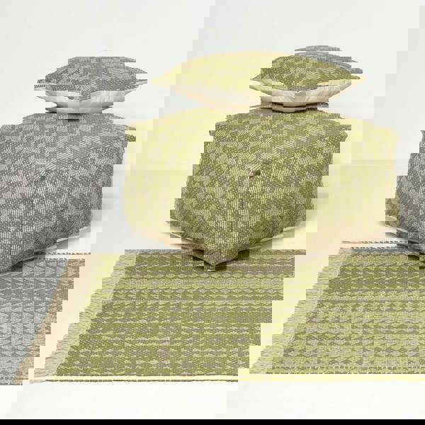 HOMESCAPES Lima Handwoven Textured Green Pouffe Bean Cube