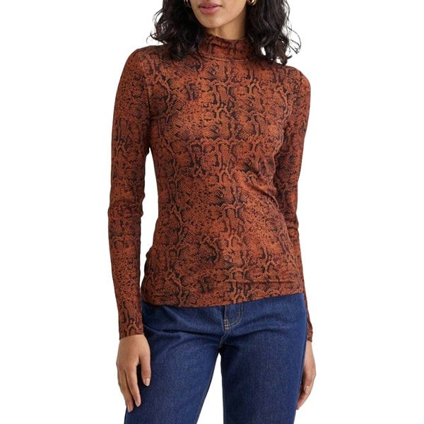 Nobody's Child Women's Lyra Snake Print Funnel Neck Long-Sleeved Top - Brown/Black