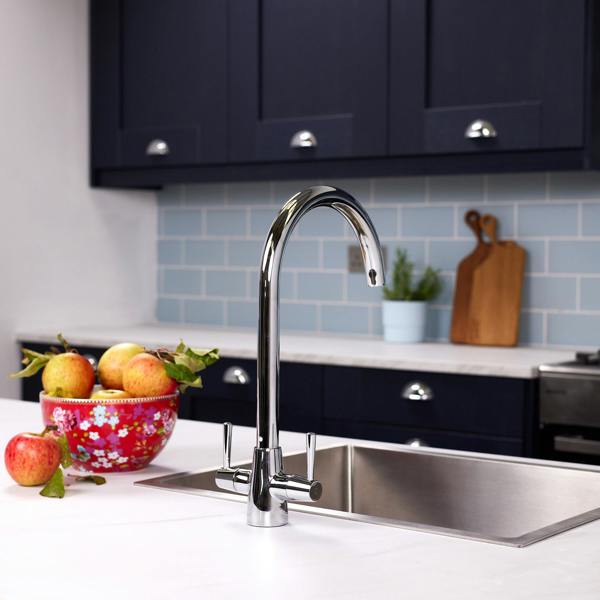 Flode Harstad | Dual Lever Kitchen Sink Mixer Tap with Swivel Spout | Polished Chrome Finish