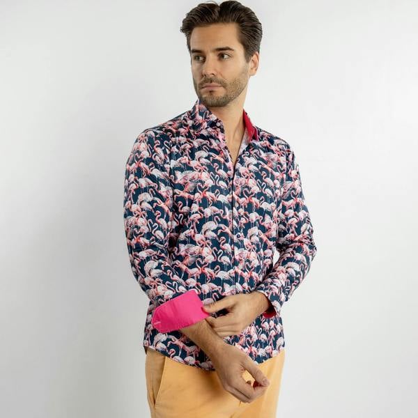 FLAMBOYANCE OF FLAMINGOS PRINT SHIRT – Premium Men's Patterned Shirt by Claudio Lugli | Bold Design, Tailored Fit, Best Printed Shirts