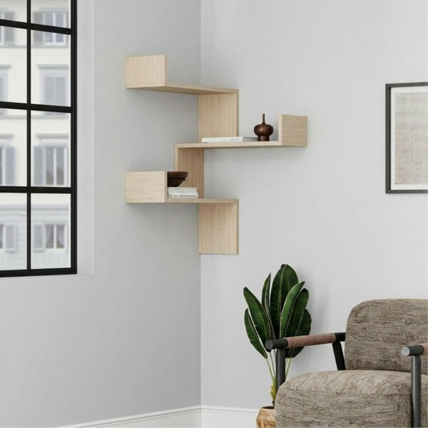 Decortie Luksa Modern Wall Shelf Bookcase Wall Mounted Corner Zigzag Design 60cm - Sonoma Oak