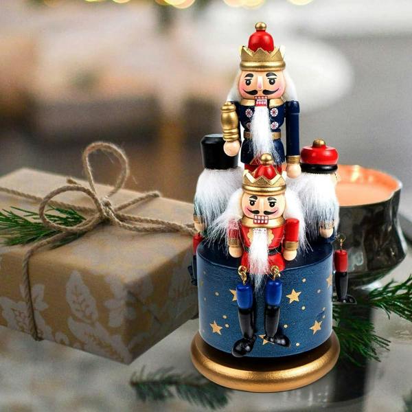 20cm Wooden Musical Nutcracker Soldier Christmas Ornament with Clockwork Movement image 2