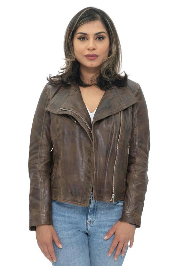 Infinity Leather Womens Leather Shawl Wrap Biker Jacket - Riga