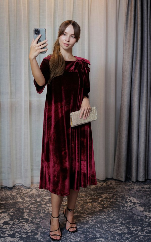 Frock Tales Madelaine Midi Dress - Wine Velour