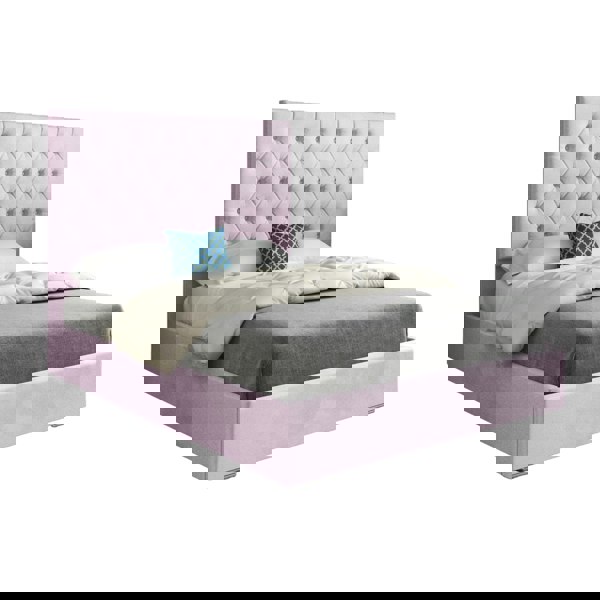 Casa Magna Alma Upholstered Soft Velvet Bed Frame - Pink