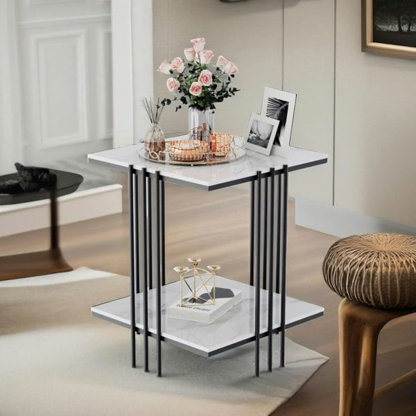 Rafaelo Mobilia 2 Tier Square Faux Marble Side Table Black