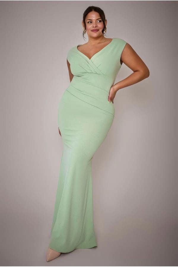 Bardot Pleated Maxi Dress - Sage Green DR1092SCPLUS