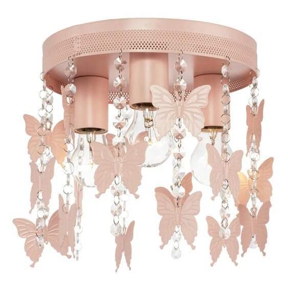 Happy Homewares Childrens Ceiling Light Fitting in Blush Pink with Hanging Butterflies