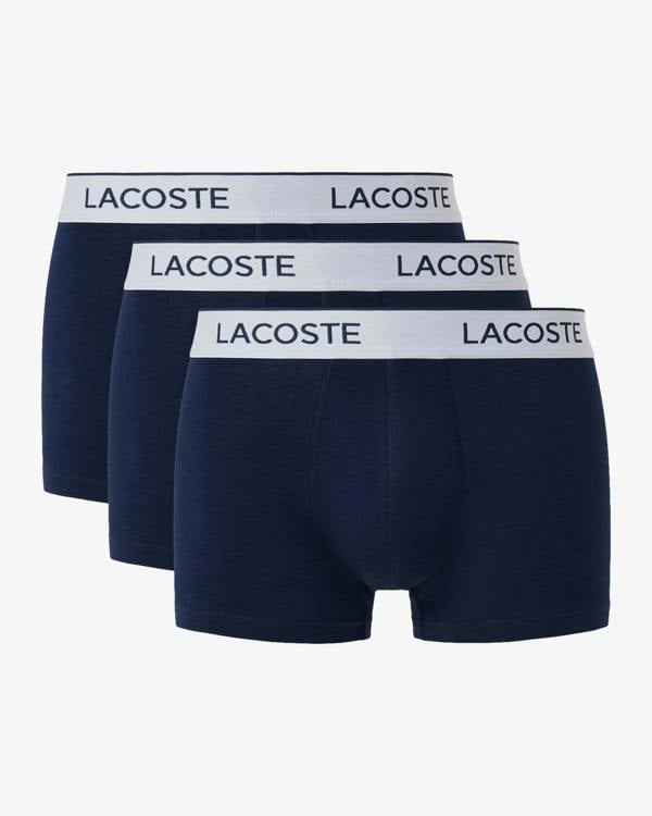 Lacoste 3 - Pack Contrast Stripe Stretch Cotton Mens Trunks - Navy Blue 166 | CHO | Designer Mens Underwear