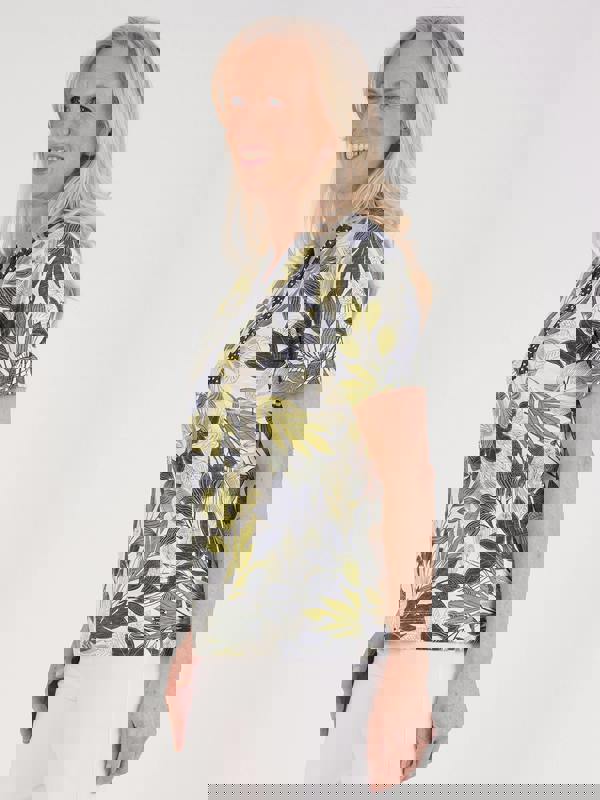 TIGI Embroiderd Notch Neckline Jungle Print Top