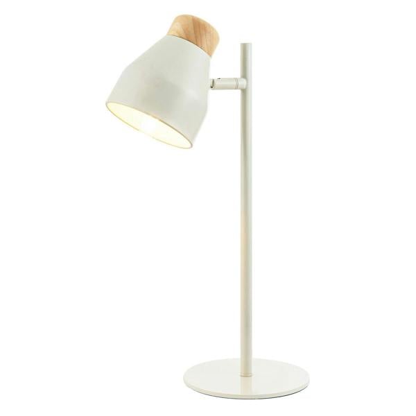 Muted Dove Grey Scandinavian Designed Table Desk Lamp with Wooden Trim Image 8