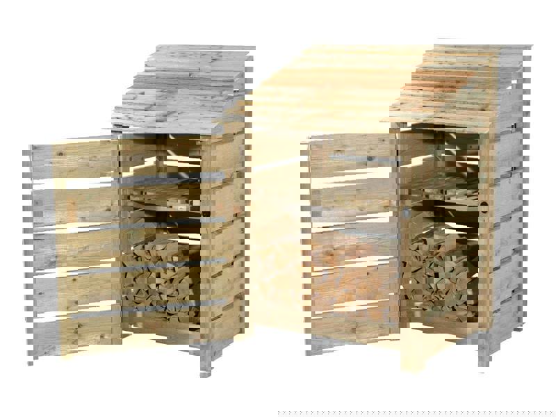 Arbor Garden Solutions Slatted Wooden Log Store with Door and Shelf W-99cm, H-126cm Or 180cm, D-88cm