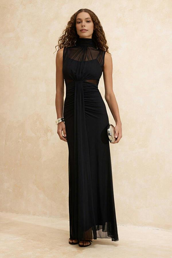 WOVCOR Tulle-Lined Maxi Evening Dress