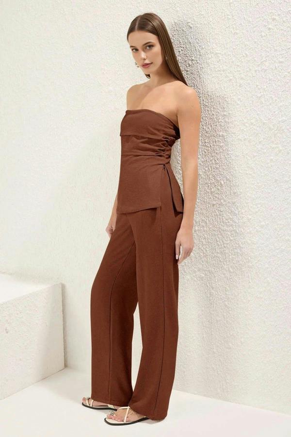 WOVCOR 2-Piece Linen-Look Strapless Blouse and Pants Set
