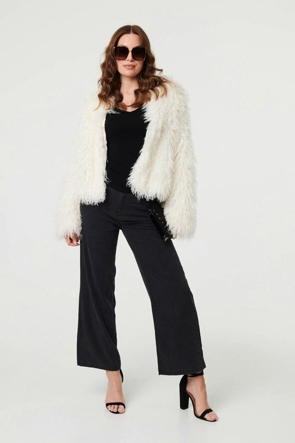 Ivory | Faux Fur Textured Cropped Jacket