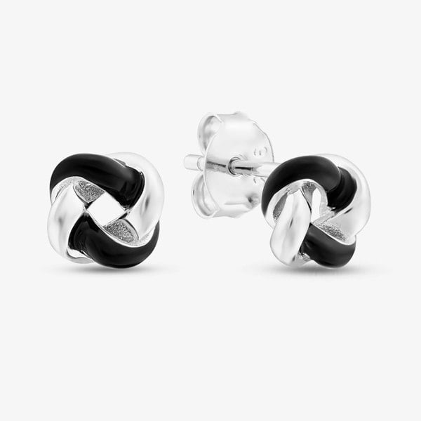 T. H. Baker Sterling Silver Rhodium Plated Black Enamel Small Knot Stud Earrings 8.55.9507