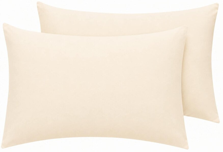Night Zone Housewife Polycotton Pillowcases Pair – Plain Dyed Easy Care Bed Linen - Cream