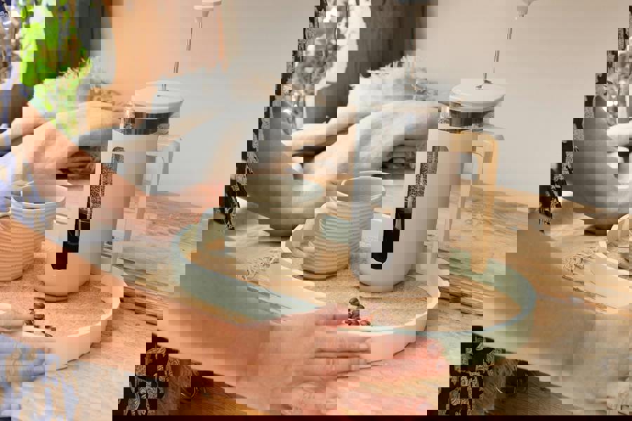 KitchenCraft Idilica Oval Serving Tray with Cork Veneer Base, 38 x 20cm