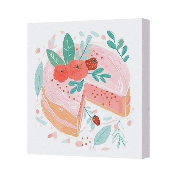 Benjamin Tate Design Contemporary Strawberry Cake Canvas Art Print On Deep Wooden Frame