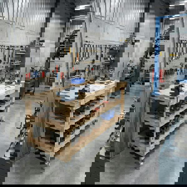 Arbor Garden Solutions Wooden Workbench Eucalyptus Hardwood Top Depth-3ft Double Shelf and Wheels