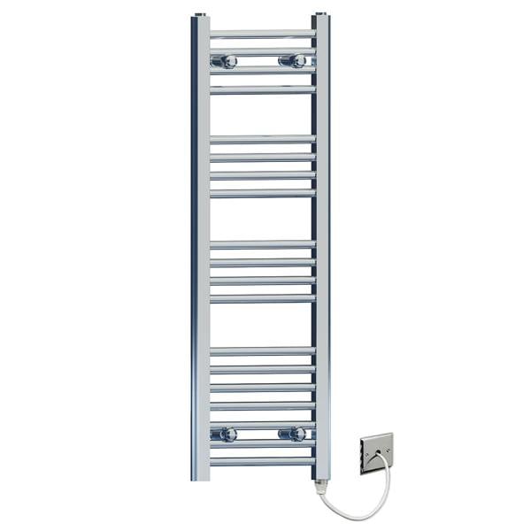 MYHOMEWARE 300 x 1000mm Flat Chrome Electric Pre-Filled Heated Towel Rail Radiator For Bathroom Designer Standard Element