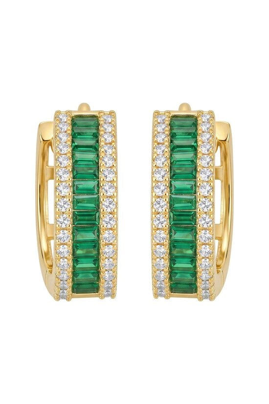 Latelita Baguette Huggie Hoop Earrings Emerald Green Gold