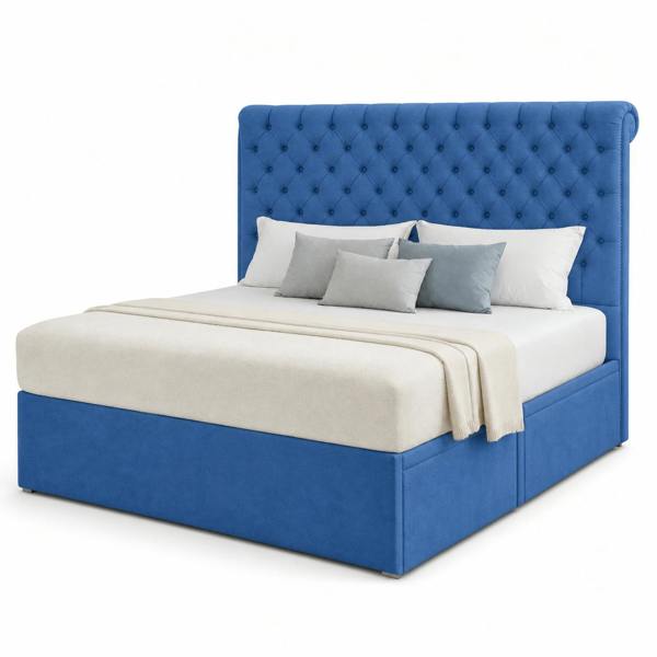 Great British Beds Sleigh Divan Bed - Blue Plush