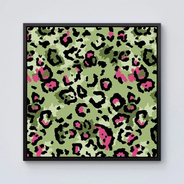 Warren Reed Green And Pink Leopard Print Framed Canvas