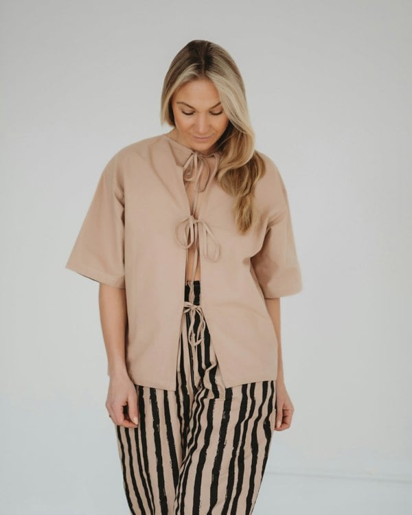 Oragnic cotton Doris Beige Tie Back Top - image 3