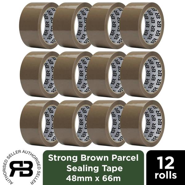 RexBrown Packing Tape 48mm x 66m Clear Brown Fragile Parcel Box Tape 12, 24 or  48 Rolls