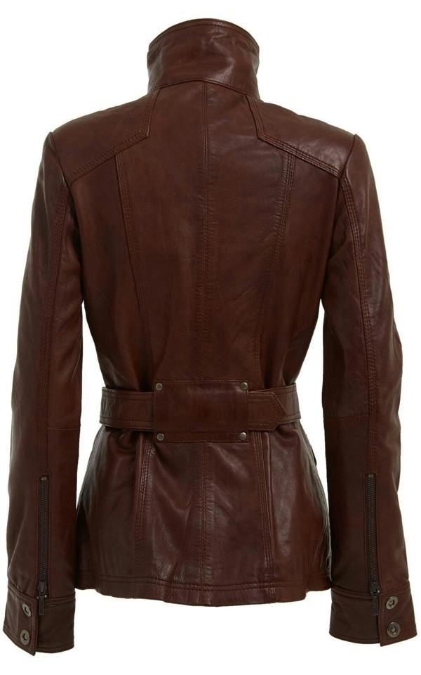 Infinity Leather Womens Military Style Leather Biker Jacket-Phoenix