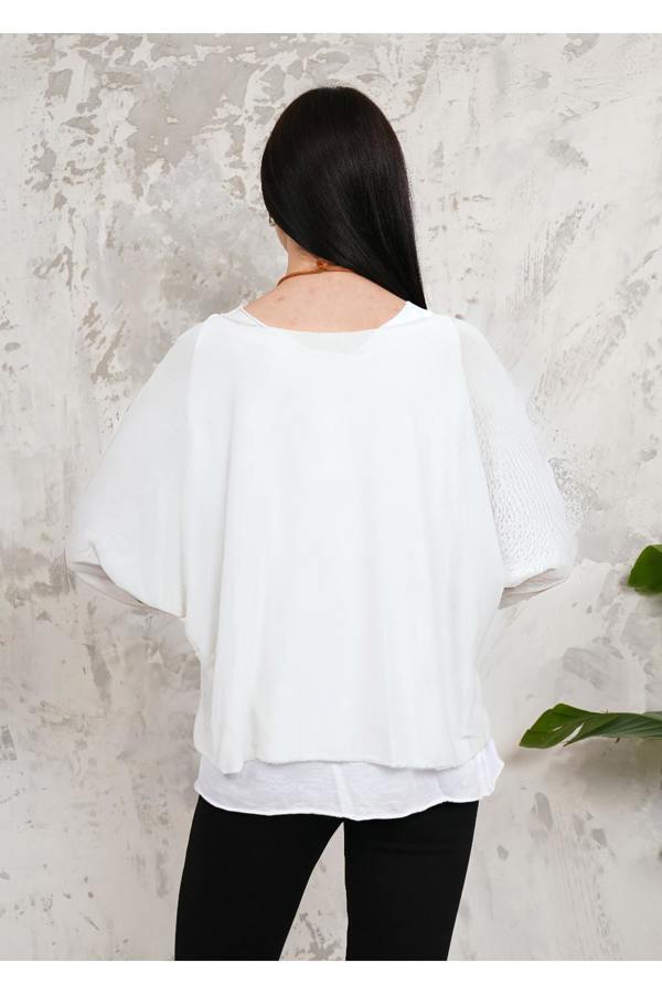 Hoxton Gal Oversized Long Sleeves Double Layered Top in Light White
