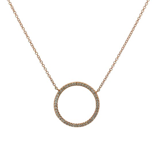Reeves & Reeves 14K Large Solid Gold and Diamond Open Circle Necklace