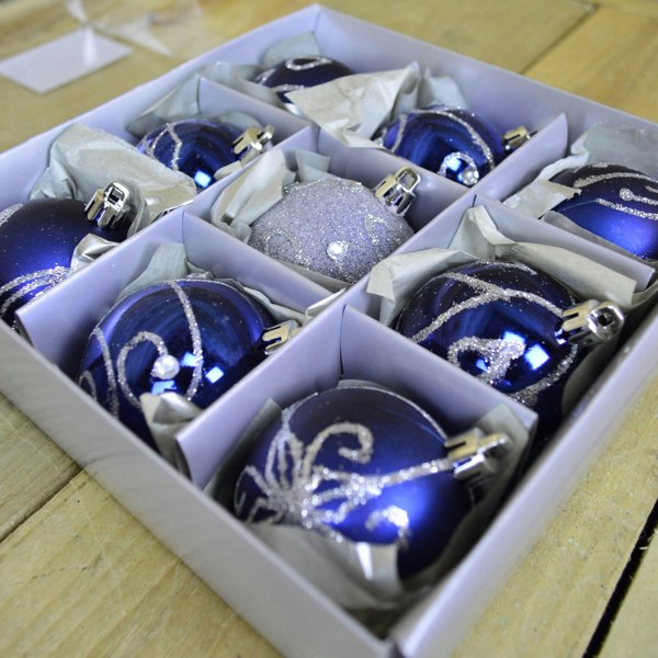 Samuel Alexander 9 Pack Premier 60mm Deluxe Glitter Christmas Tree Baubles - Midnight Blue