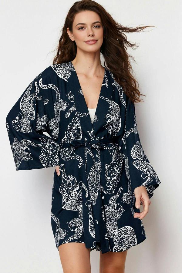 WOVCOR Belted Animal Print Viscose Woven Dressing Gown