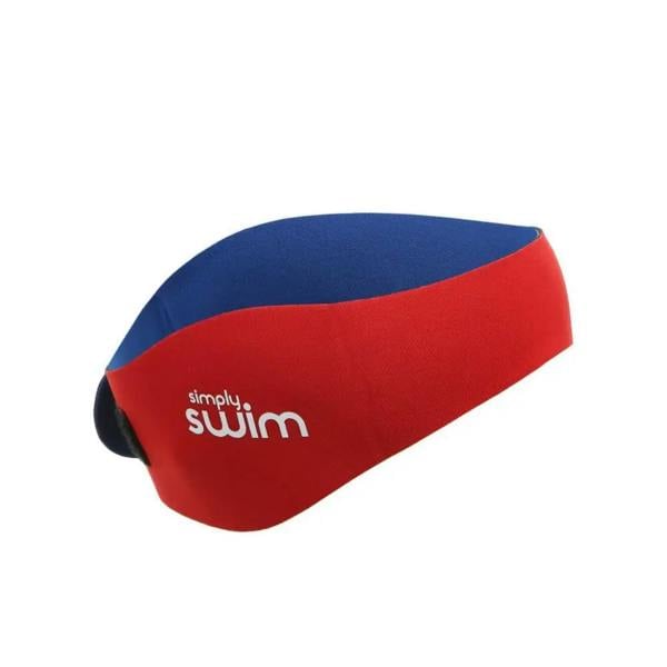 Red and blue Simply Swim reversible junior swim ear band with logo