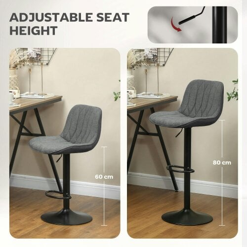 Wyld Haus Likaha Fabric Charcoal Grey Linen Look Bar Stools Set Of 2