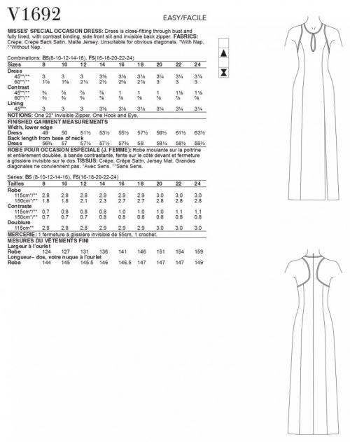 Vogue Sewing Pattern 1692, Dresses for Women, B5 (8-10-12-14-16) - Easy