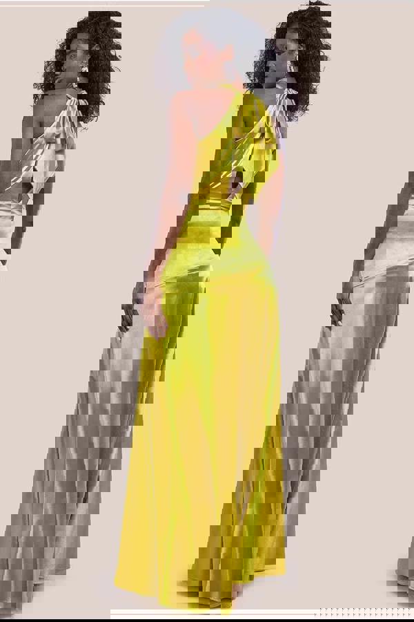 Halter Neck Front Split Satin Maxi Dress - Lime Green DR4398