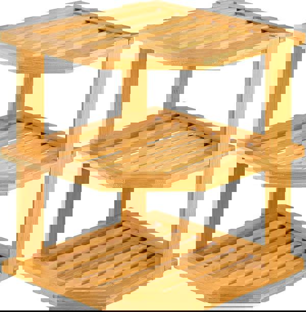 MANTRARAJ 3 Tier Bamboo Corner Shelf Rack Unit Kitchen Cupboard Storage Organiser Worktop Tidy Kitchen Plate Rack