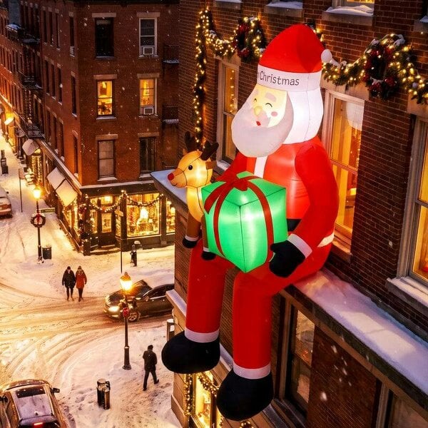 Bobobiy 9.3ft Giant Christmas Inflatable Hanging Santa Claus Sitting w/ Reindeer, Gift Box