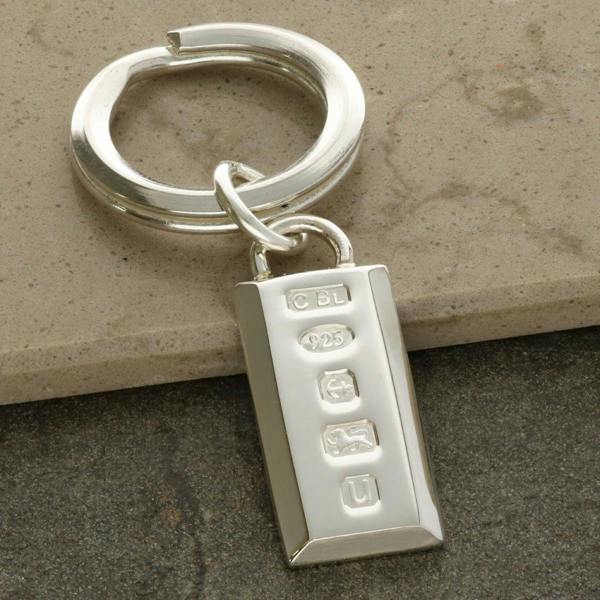Christopher James of London Sterling Silver Heavy Hallmarked Ingot Keyring With Optional Engraving